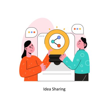 Fikir Paylaşımı Düz Biçim Tasarım Vektörü illüstrasyonu. Stok illüstrasyonu