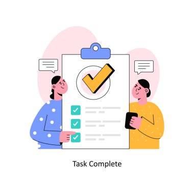 Görev Tamamlanmış Düz Biçim Tasarım Vektörü illüstrasyonu. Stok illüstrasyonu