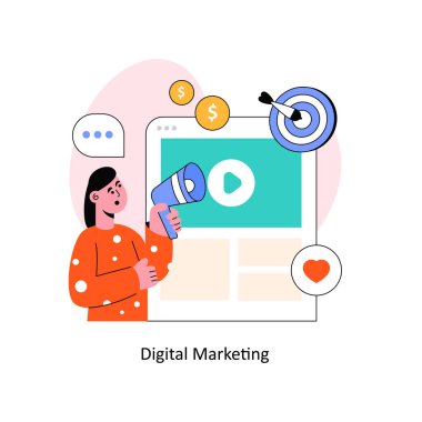 Dijital Pazarlama Düz Stil Tasarım Vektörü illüstrasyonu. Stok illüstrasyonu