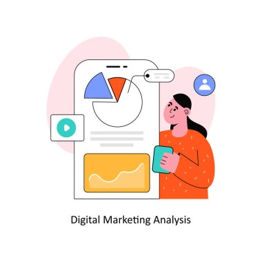 Dijital Pazarlama Düz Stil Tasarım Vektörü illüstrasyonu. Stok illüstrasyonu