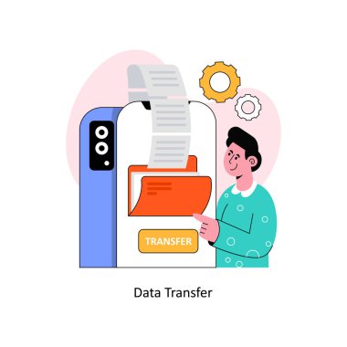Veri Transferi Düz Tasarım Vektörü illüstrasyonu. Stok illüstrasyonu