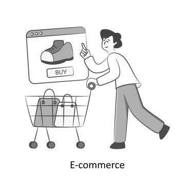 E-ticaret Düz Stil Tasarım Vektörü çizimi. Stok illüstrasyonu