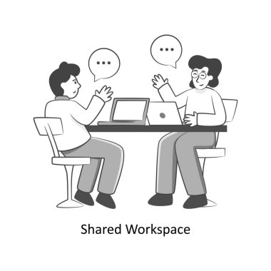 Paylaşılan Çalışma Alanı Düz Tasarım Vektörü illüstrasyonu. Stok illüstrasyonu