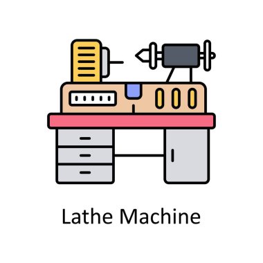 Torna Makinesi vektörü ana hatları simge tasarımı illüstrasyonunu doldurdu. Beyaz arkaplan EPS 10 Dosyasında birim simgesi üretiliyor