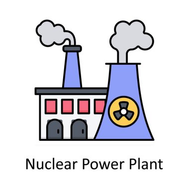 Nükleer Santral vektörü ana hatlı ikon tasarımı illüstrasyonunu doldurdu. Beyaz arkaplan EPS 10 Dosyasında birim simgesi üretiliyor