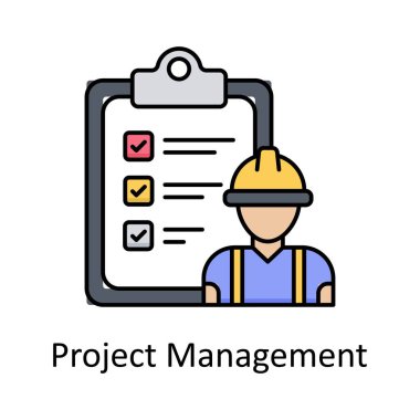 Proje Yönetimi vektörü ana hatlı simge tasarımı illüstrasyonunu doldurdu. Beyaz arkaplan EPS 10 Dosyasında birim simgesi üretiliyor