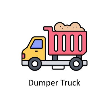 Dumper Truck vektör ana hatları simge tasarımı illüstrasyonu. Beyaz arkaplan EPS 10 Dosyasında birim simgesi üretiliyor