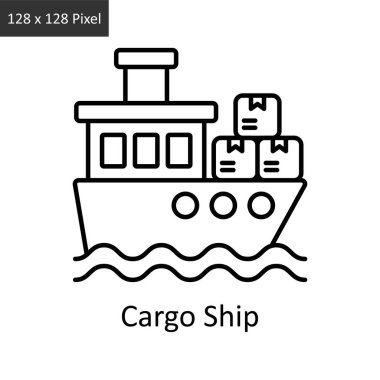 Kargo Gemisi vektör ana hatları simge tasarımı illüstrasyonu. Beyaz arkaplan EPS 10 Dosyasında Lojistik Teslimat sembolü