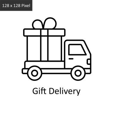 Hediye Teslimatı vektör ana hatları ikon tasarımı illüstrasyonu. Beyaz arkaplan EPS 10 Dosyasında Lojistik Teslimat sembolü