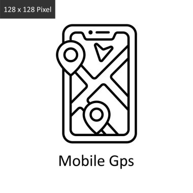 Mobil GPS vektör ana hatları simge tasarımı illüstrasyonu. Beyaz arkaplan EPS 10 Dosyasında Lojistik Teslimat sembolü