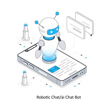 Robotik sohbet / Ai Chat Bot izometrik hisse senedi çizimi. EPS Dosya illüstrasyonu