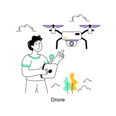 Drone Düz Stil Tasarım Vektörü illüstrasyonu. Stok illüstrasyonu