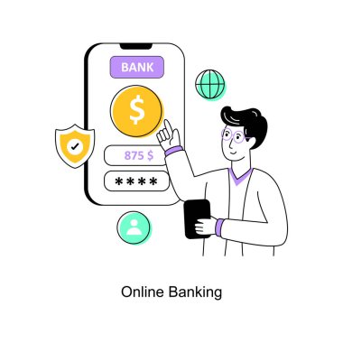 Çevrimiçi Bankacılık Düz Tasarım Vektörü illüstrasyonu. Stok illüstrasyonu