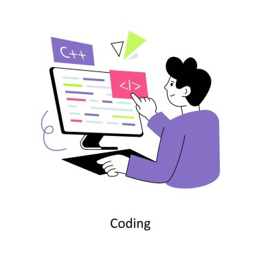 Kodlama Düz Biçim Tasarım Vektörü illüstrasyonu. Stok illüstrasyonu