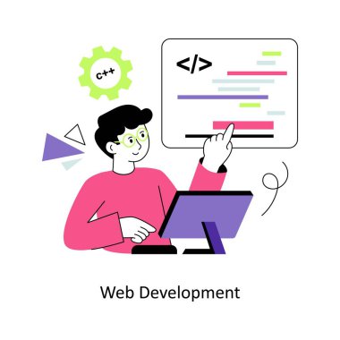 Web Geliştirme Düz Tasarım Vektörü illüstrasyonu. Stok illüstrasyonu