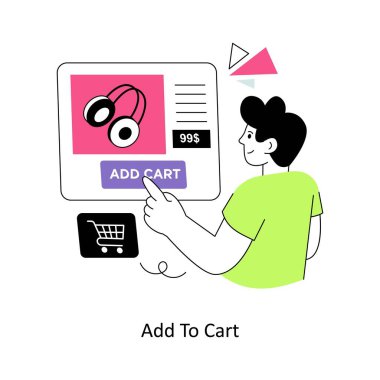 Cart Düz Biçim Tasarım Vektörü illüstrasyonuna ekle. Stok illüstrasyonu