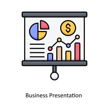 Business Presentation vektörü Outline tasarım illüstrasyonunu doldurdu. Beyaz arkaplanda Seo ve Web sembolü EPS 10 dosyası
