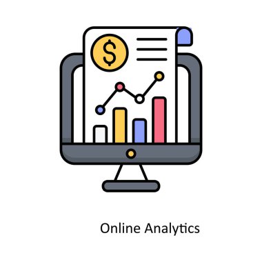 Çevrimiçi Analitik vektörü Outline simge tasarımı illüstrasyonunu doldurdu. Beyaz arkaplanda Seo ve Web sembolü EPS 10 dosyası