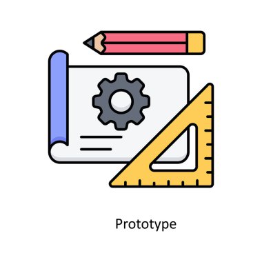  Prototip vektör Doldurulmuş Outline simge tasarımı çizimi. Beyaz arkaplanda Seo ve Web sembolü EPS 10 dosyası