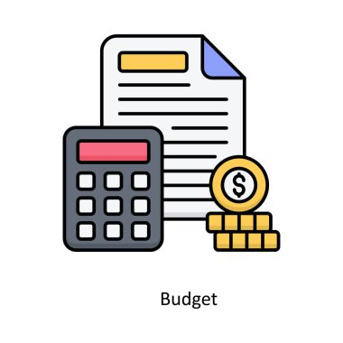 Bütçe vektörü Outline tasarım illüstrasyonunu doldurdu. Beyaz arkaplanda Seo ve Web sembolü EPS 10 dosyası