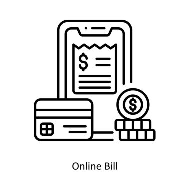 Çevrimiçi Bill vektör taslağı tasarım illüstrasyonu. Beyaz arkaplanda Seo ve Web sembolü EPS 10 dosyası