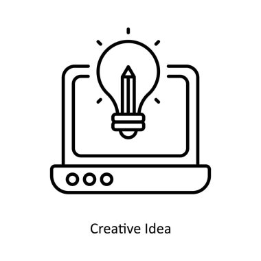 Yaratıcı fikir vektörü ana hatlı ikon tasarımı illüstrasyonu. Beyaz arkaplanda Seo ve Web sembolü EPS 10 dosyası