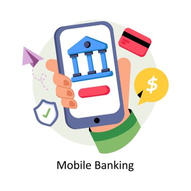 Mobil Bankacılık stil illüstrasyonunu kavramsallaştırır. EPS 10 Dosyası.