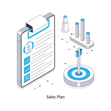 Satış Planı izometrik hisse senedi çizimi. EPS Dosya illüstrasyonu