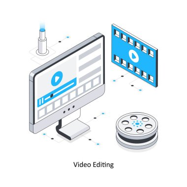Video montaj izometrik hisse senedi illüstrasyonu. EPS Dosya illüstrasyonu