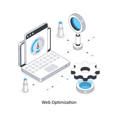 Web optimizasyon izometrik hisse senedi çizimi. EPS Dosya illüstrasyonu