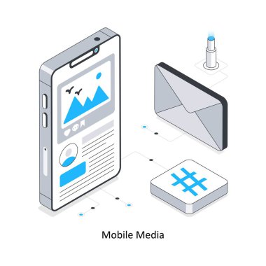 Mobil Medya izometrik hisse senedi çizimi. EPS Dosya illüstrasyonu