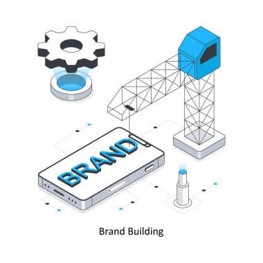 Brand Building izometrik hisse senedi çizimi. EPS Dosya illüstrasyonu