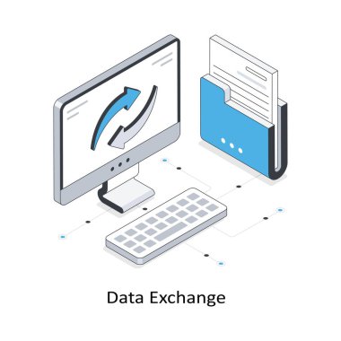 Veri alışverişi Isometric hisse senedi illüstrasyonu. EPS Dosya illüstrasyonu