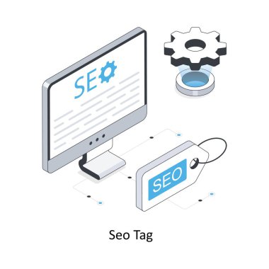 Seo Tag izometrik hisse senedi çizimi. EPS Dosya illüstrasyonu