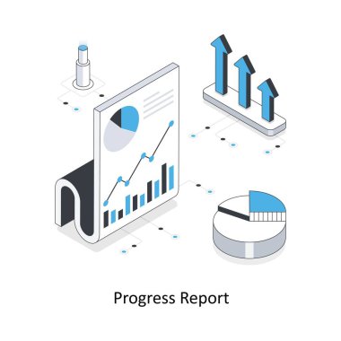 İlerleme Raporu izometrik hisse senedi çizimi. EPS Dosya illüstrasyonu