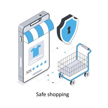 Güvenli alışverişte izometrik hisse senedi çizimi. EPS Dosya illüstrasyonu