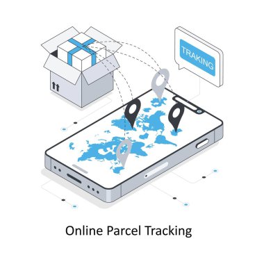 Çevrimiçi Parsel İzleme İzometrik Stok Çizimi. EPS Dosya illüstrasyonu