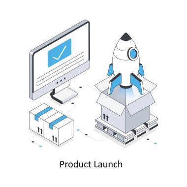 Ürün Fırlatma İzometrik Stok Çizimi. EPS Dosya illüstrasyonu