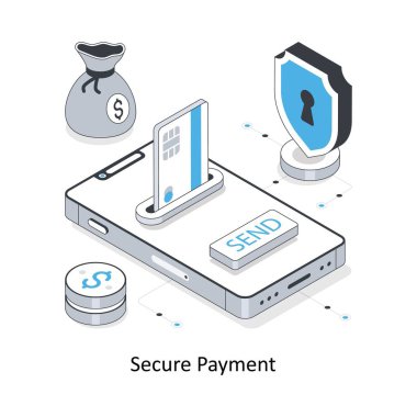 Güvenli ödeme izometrik hisse senedi çizimi. EPS Dosya illüstrasyonu