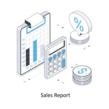 Satış Raporu izometrik hisse senedi çizimi. EPS Dosya illüstrasyonu