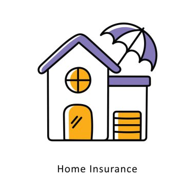 Ev Sigortası Doldurulmuş Taslak İzometrik Stok Çizimi. EPS Dosya illüstrasyonu