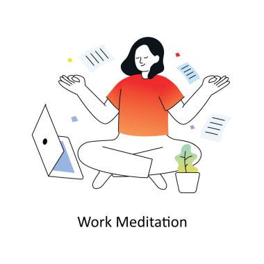 Çalışma Meditasyon Düz Tasarım Vektörü illüstrasyonu. Hisse senedi bozulması. 