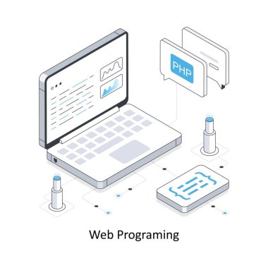Web Programlama izometrik hisse illüstrasyonu Eps 10 Dosya