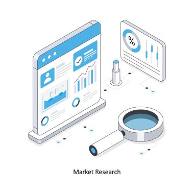 Piyasa araştırması Isometric hisse senedi çizimi. EPS Dosya illüstrasyonu