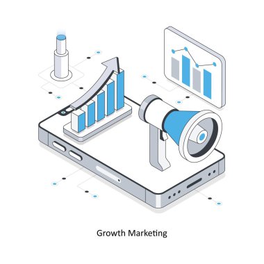 Büyüyen Pazarlama Isometric hisse senedi çizimi. EPS Dosya illüstrasyonu
