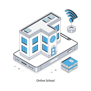 Çevrimiçi Okul izometrik hisse senedi çizimi. EPS Dosya illüstrasyonu