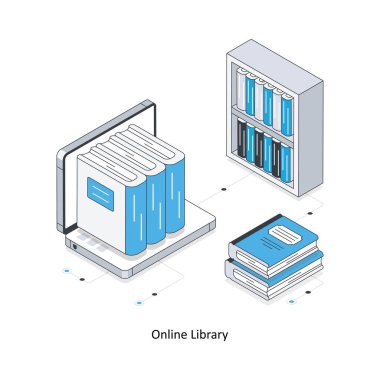 Çevrimiçi Kütüphane izometrik hisse senedi çizimi. EPS Dosya illüstrasyonu