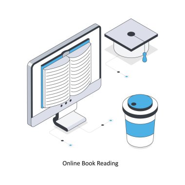 Çevrimiçi Kitap Okuma İzometrik hisse senedi çizimi. EPS Dosya illüstrasyonu