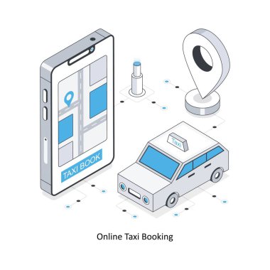 Online Taxi Booking izometrik hisse senedi çizimi. EPS Dosya illüstrasyonu