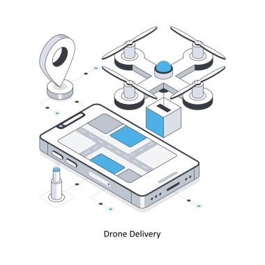 Drone Delivery izometrik hisse senedi çizimi. EPS Dosya illüstrasyonu
